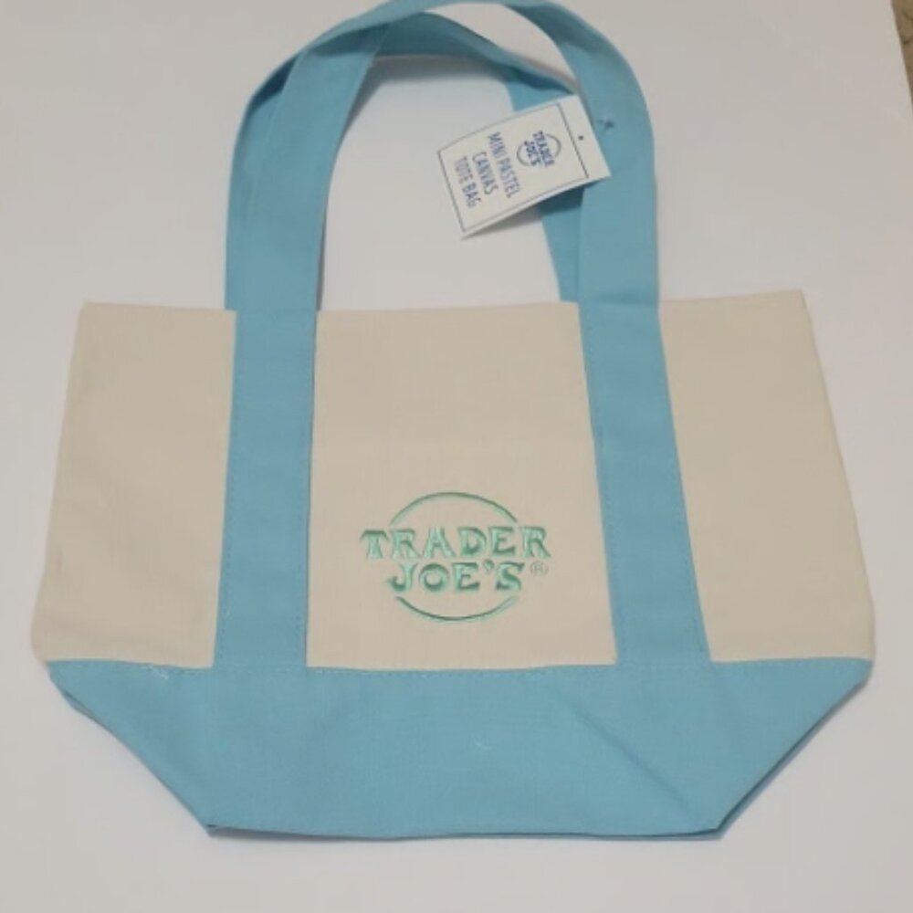 Limited time- Trader Joe’s Mini Pastel Blue Canvas Tote Bag